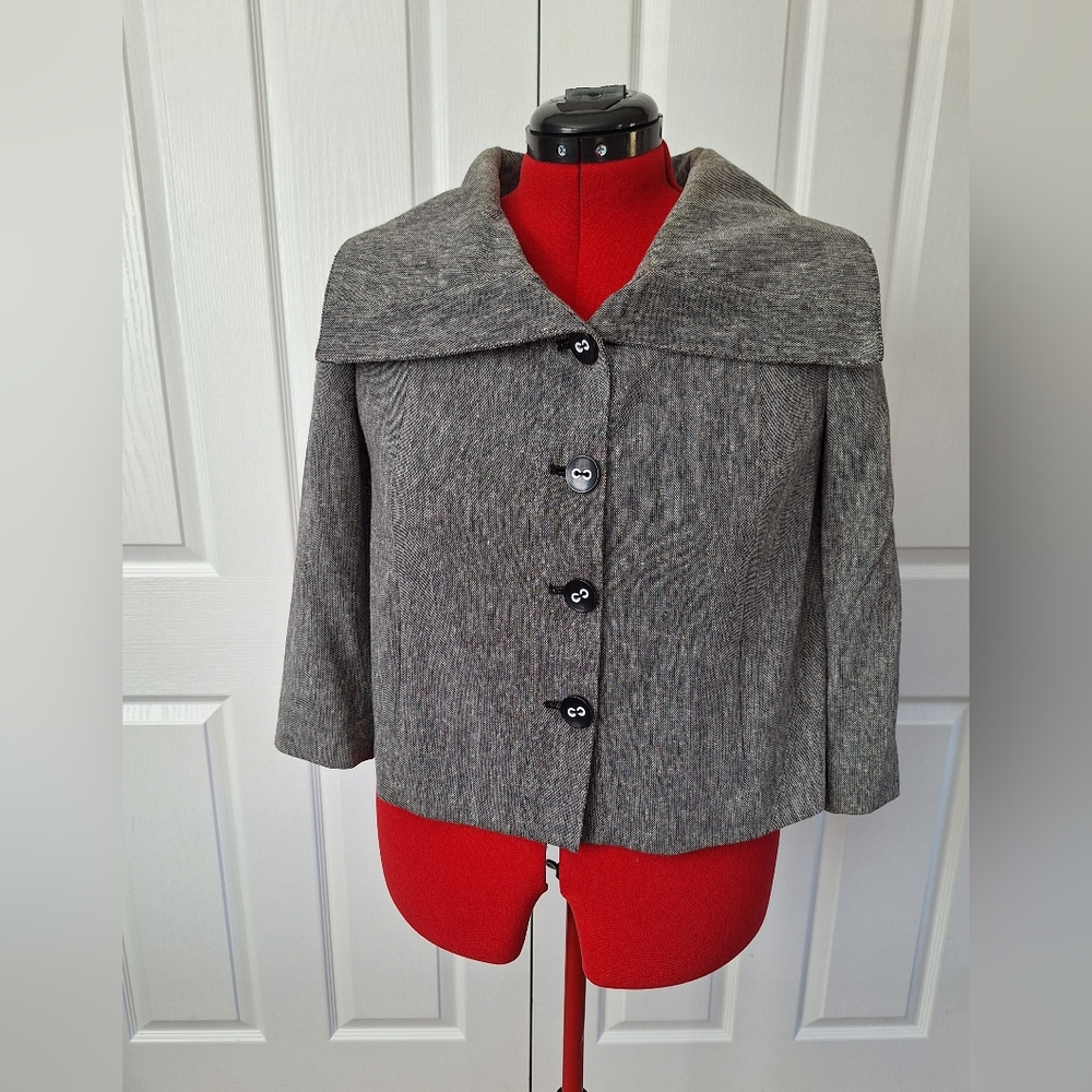 Lena Gabrielle Vintage Designer Chic Gray Women's Cape Jacket
